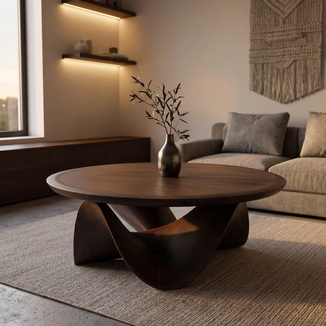 Sculpted Walnut Coffee Table